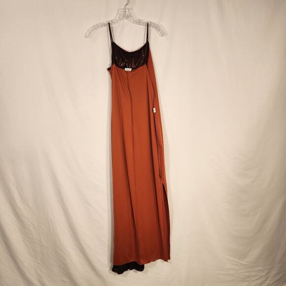 CHARLOTTE RUSSE Vtg Brown Orange Maxi Sheer Overlay Metallic Glitter Medium M - Picture 8 of 12